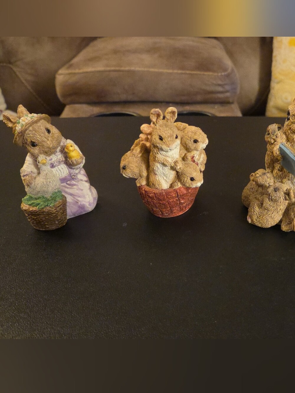 Handcrafted Brown Bunny Figurine Trio - Decorative Home Decor